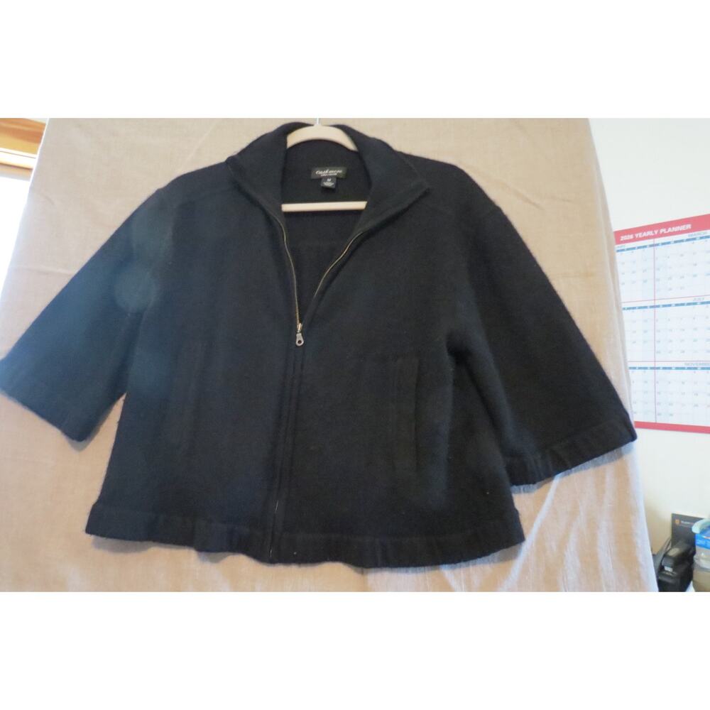 Lord & Taylor 100% Cashmere Black Short Sleeve Jacket Cardigan M Quiet Luxury